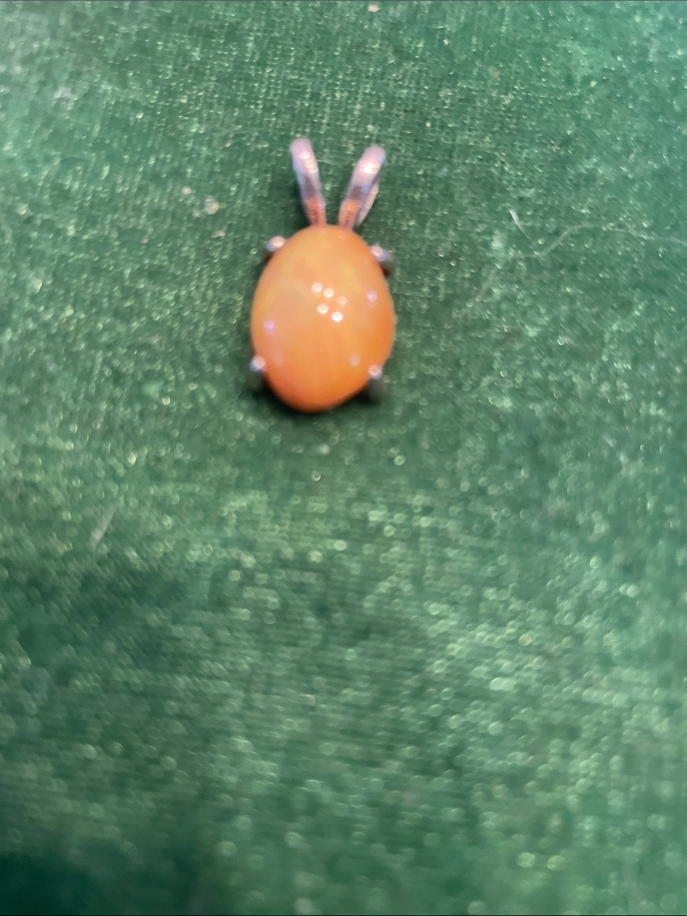 Sterling Silver Orange Oval Cabochon Pendant Necklace Charm - Unbranded